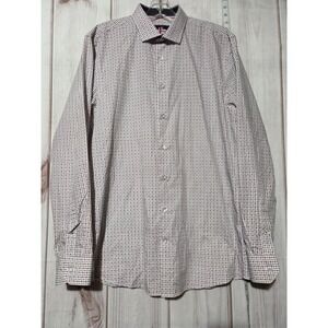 Mens Medium Checkered Dress Shirt, Button Down, Long Sleeve, Red‎ and White,